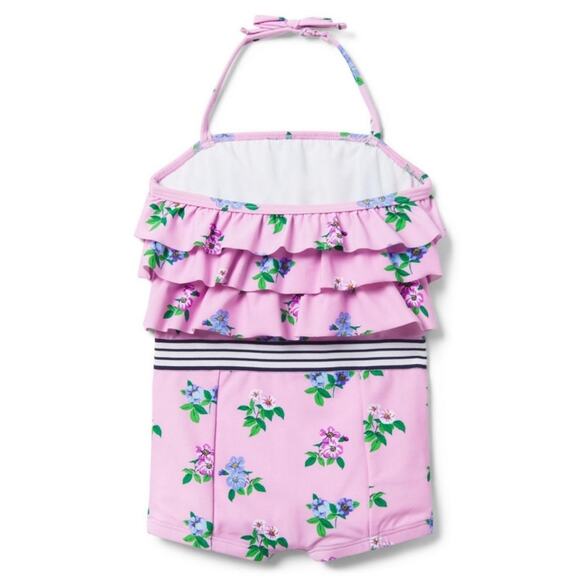 Janie and Jack Ruffle Halter Swimsuit Floral Stripe Retro 12-18 Months - Picture 6 of 14